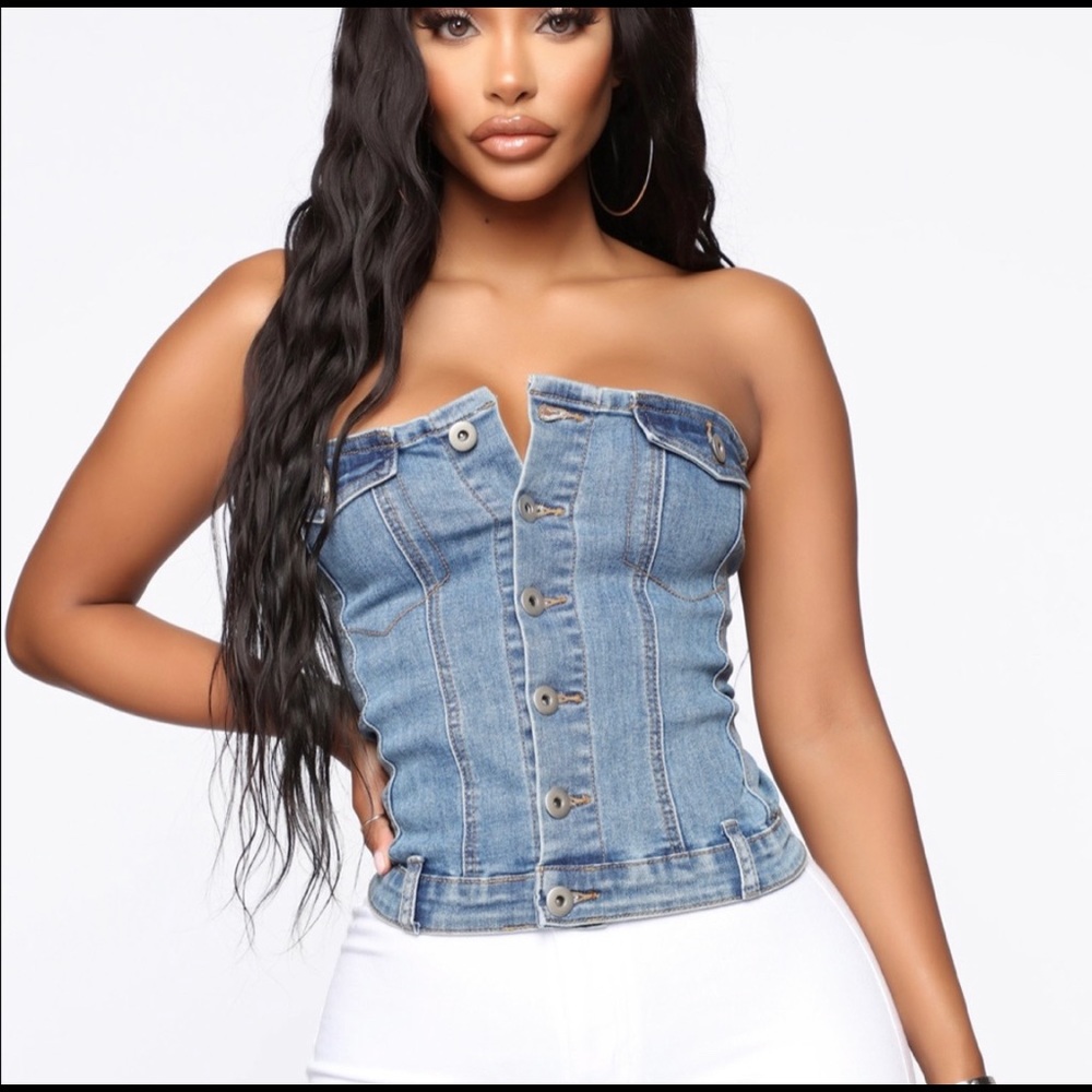 Fashion Nova denim tube top crop top brand new!!!